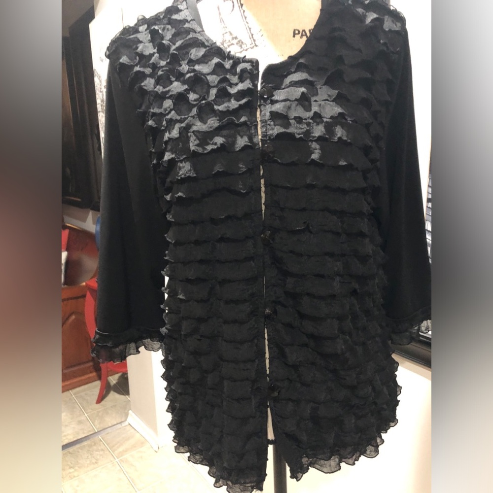 Black Ruffled Front Button Jacket
Brand: Nicaya
Size L